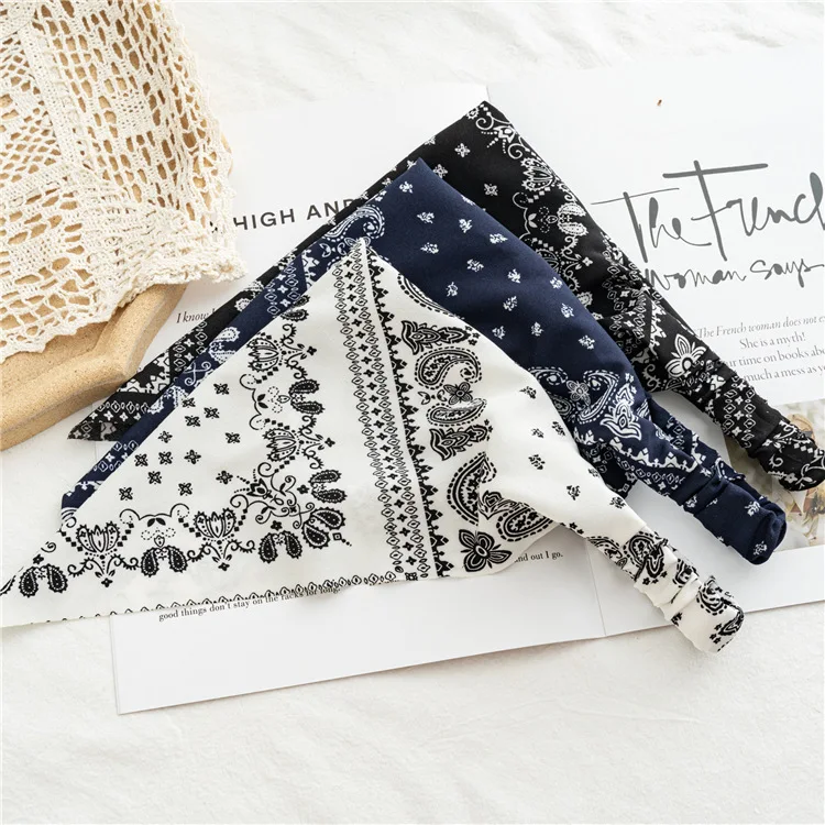 Summer European American hair accessories printed elastic fabric sun-protective triangular bandana folk classic head wrap  head