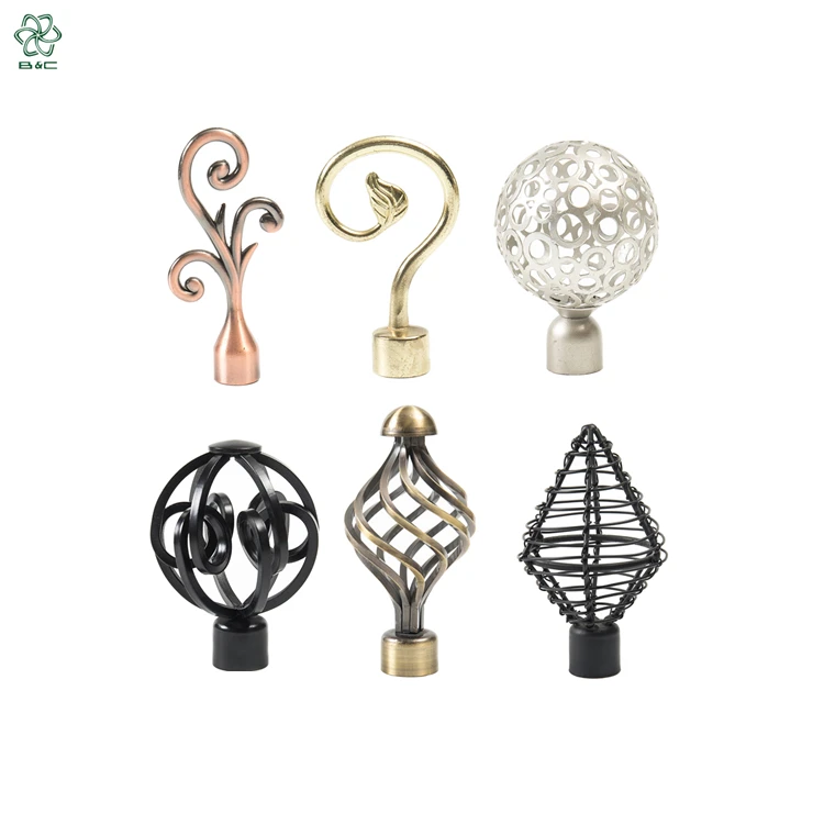 Best price iron curtain finials pole twisted gold brass black curtain diy accessories wrought iron antique iron curtain rods