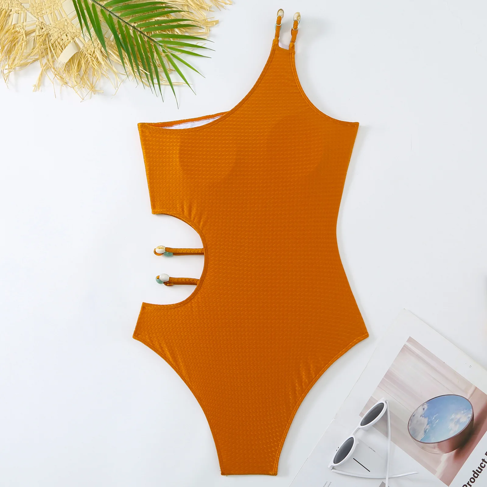 2024 New women swimsuit vintage one shoulder one piece swimwear with sarong