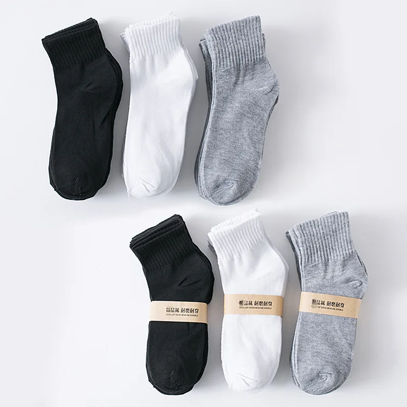 Cotton polyester breathable black white grey plain men women crew socks