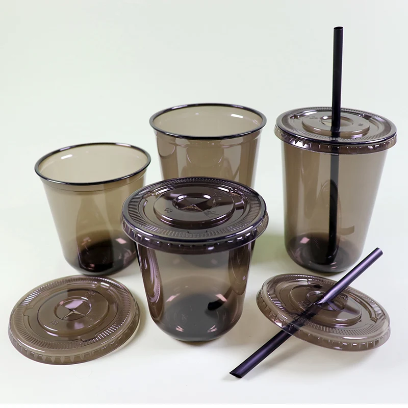 black pp pet clear party plastic disposable cup with lid and straws