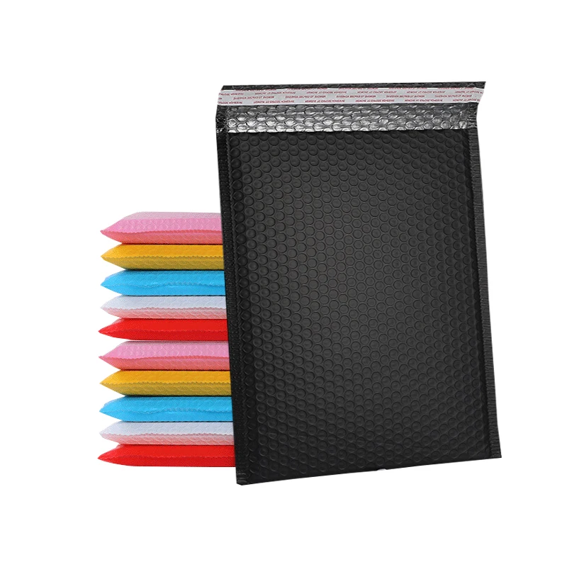 Multicolor  low quantity warehouse price printed logo glamour matte black custom poly bubble mailers