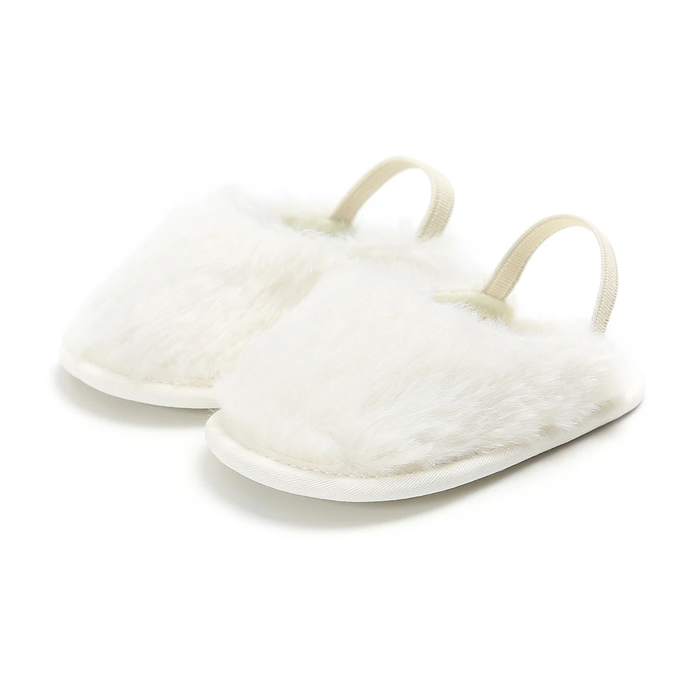 Hot selling faux fur Soft sole slip on slippers infant sandals baby girl shoes