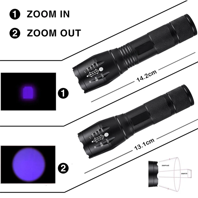 
Detection Lamp 365 nm UV LED Flashlight Zoomable Rechargeable LED UV Torch Flashlight For Fluorescence Pet Stains Checker 