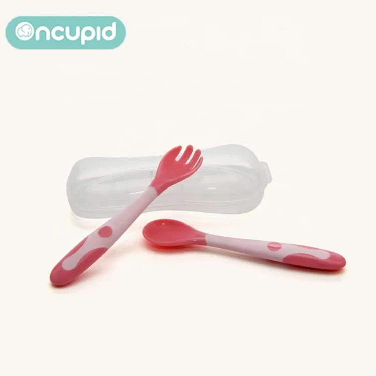 Food grade PP baby dinnerware set Heat Sensing Thermal Feeding Fork Spoon Kids Weaning Temperature Spoons and forks set