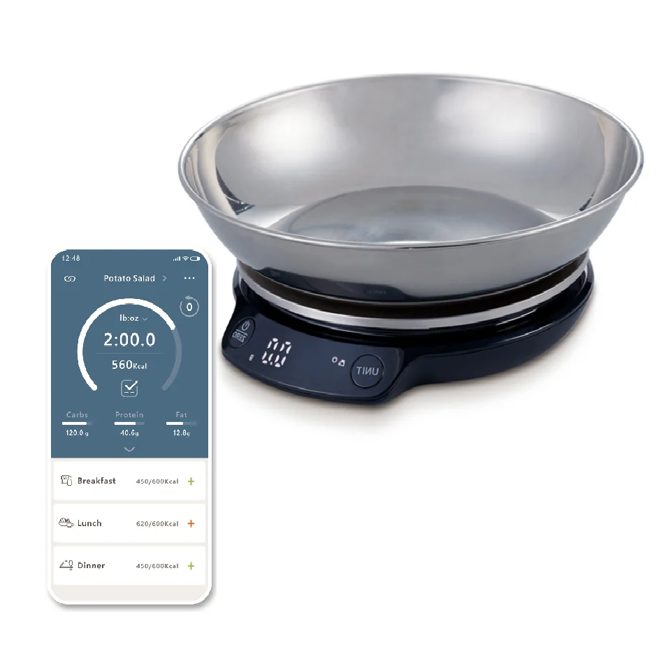 Smart Wireless Food Weighing ScaleWith Bowl for Home Use Touch Button Waterproof LED Calories Calculation Digital Kitchen Scale