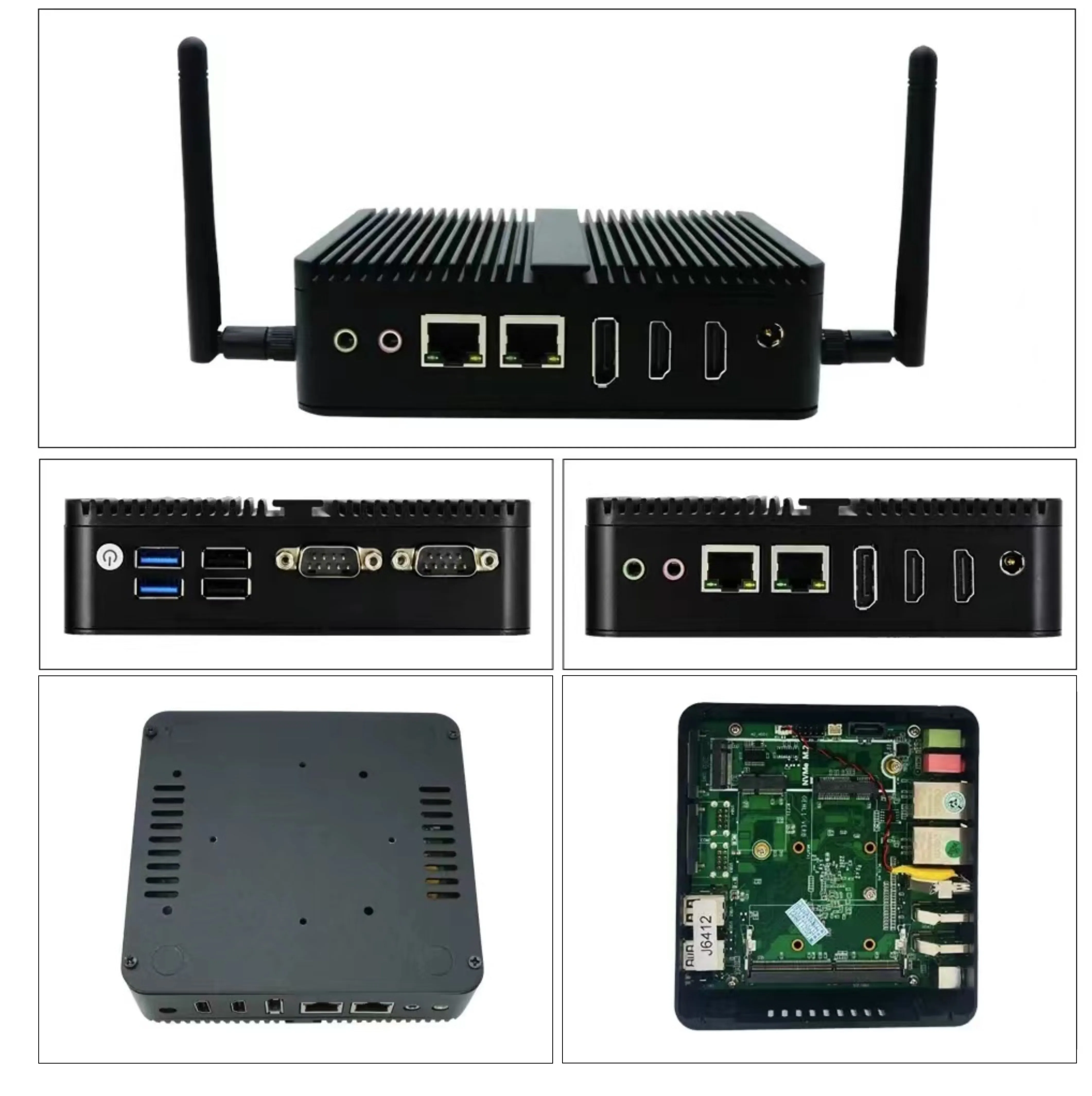 2023 OEM Fanless industrial mini pc J6412 Elkhart Lake In-tel Cel.eron 2COM 2*HD DP Embedded Industrial Computer Mini Desktop PC