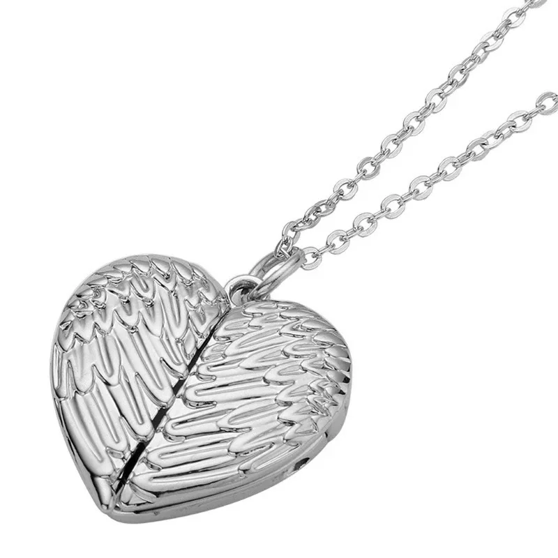 Hot Sale Memorial Heart Blank Sublimation Photo Locket Angel Wing Necklace