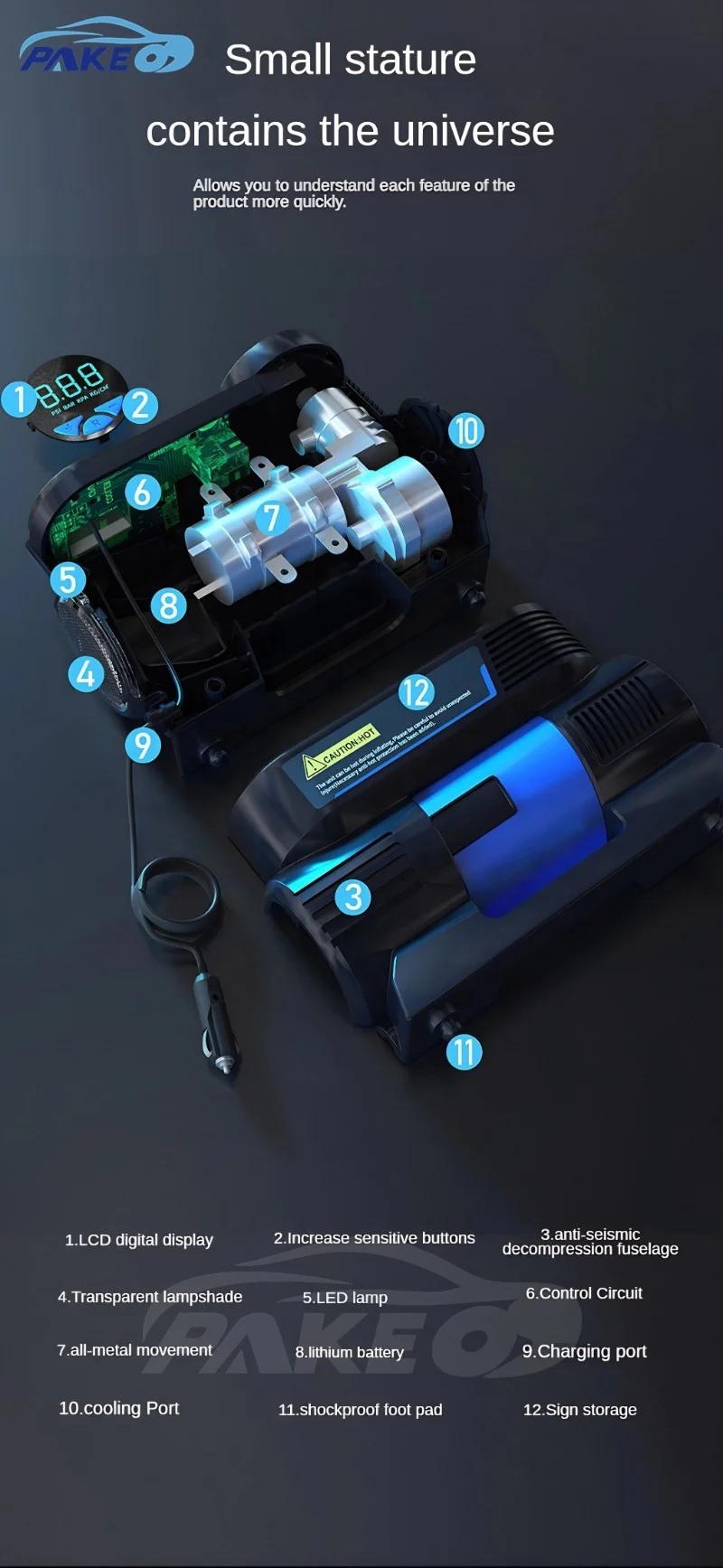 Mini Electric Air Pump 12V Digital Large Display Tire Inflator Portable Air Compressor Long battery life New Item Source Price