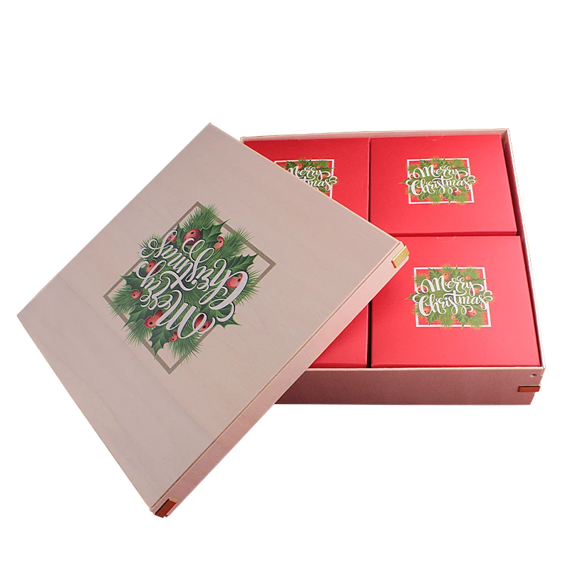 Catering Biodegradable Wooden Snack Dessert Christmas box for gift and craft