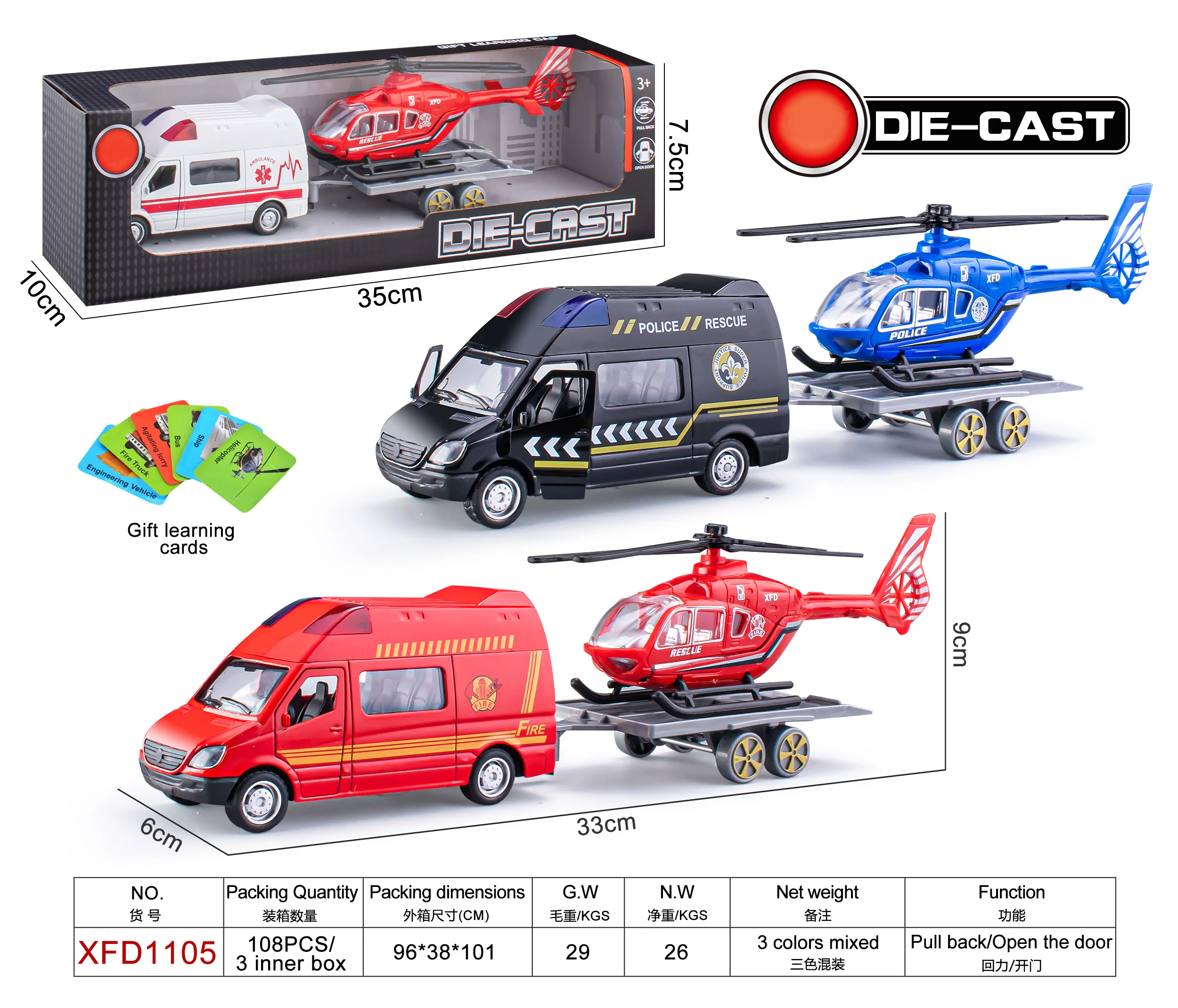 OEM Diecast Model Car Toys High Playability Suitable For Gifts Promotional Sliding Alloy Trailer Truck Towing Helicopter