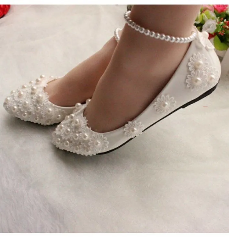 Rhinestone accessories lace flower handmade wedding shoes white bridal wedding dress shoes