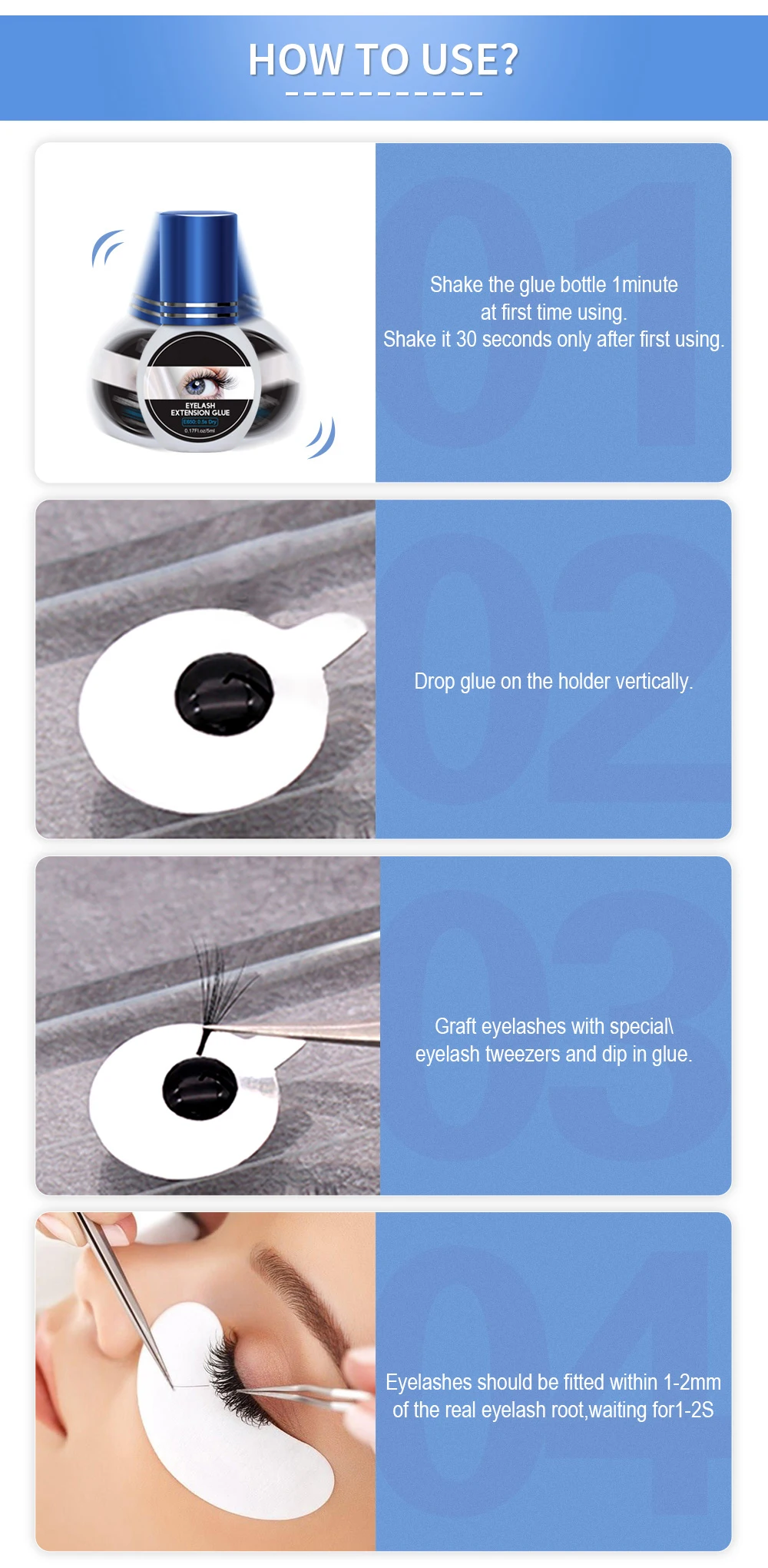 Eyelash Extension Glue Custom Bottle Manufacture No Tears Formula Super Fast Eye Lash Extension Glue