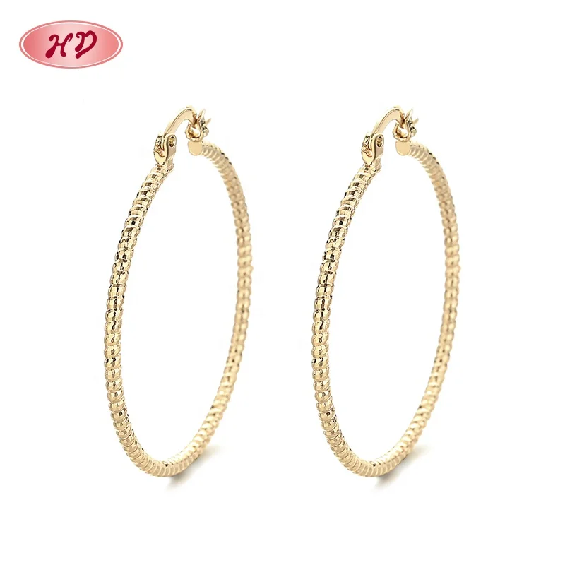 Iron Wholesale New Fashion 18K Gold Plated Shiny CZ Diamond Large Hoops Earrings For Women Party