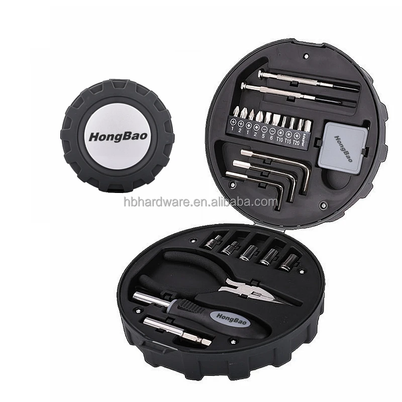 Gift Promotion 24 Piece Interest Tire Case Hand Tool Set Plier Screwdriver Bit Socket Emergency Usage Repair Tyre Shape Tool Kit