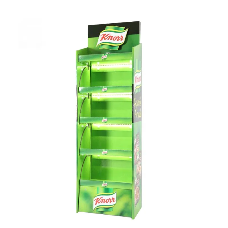Custom POP Carton Floor Stand Retail 4 Shelves Corrugated Cardboard Bottle Floor Display Stand
