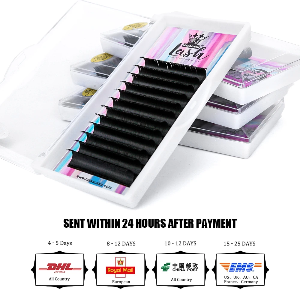 High Quality MASSCAKU Russian Volume Eyelash Extensions Ellipse Flat Korean PBT Fiber Individual False Eyelashes Supplies