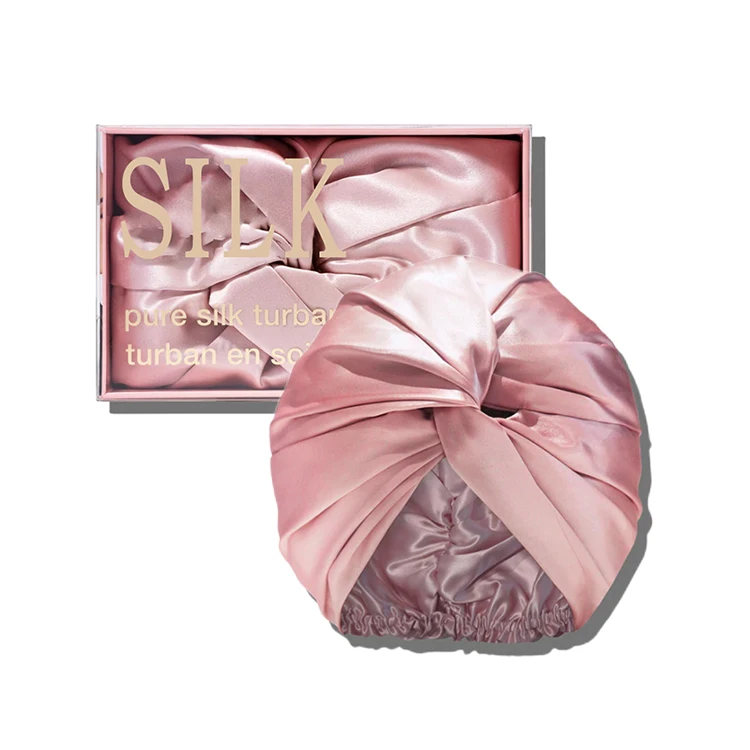 Factory wholesale custom silk turban bonnet with logo double layer 100% mulberry silk bonnets for sleeping