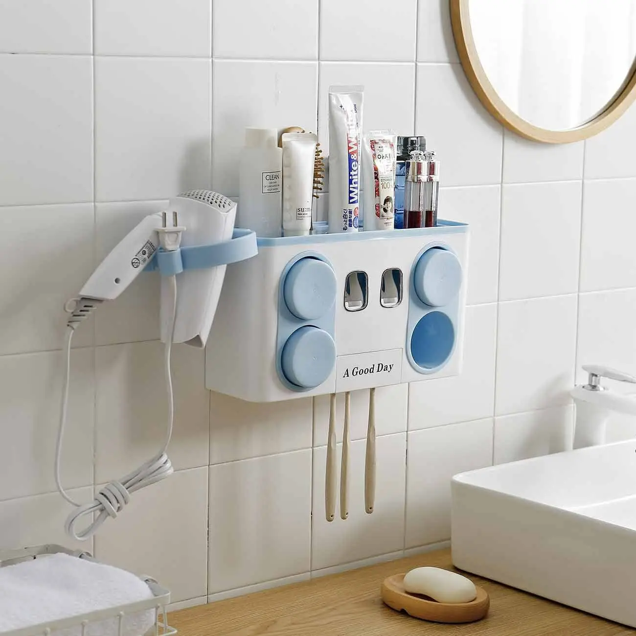2020 Auto Bathroom Wall Mount Automatic Ecoco Squeezing Toothpaste Dispenser with Toothbrush Holder for Kids