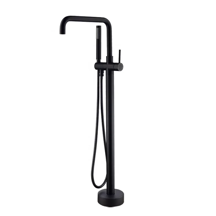 Matt Black Floor Standing Faucet Freestanding Brass Floor Mounted Bath Mixer