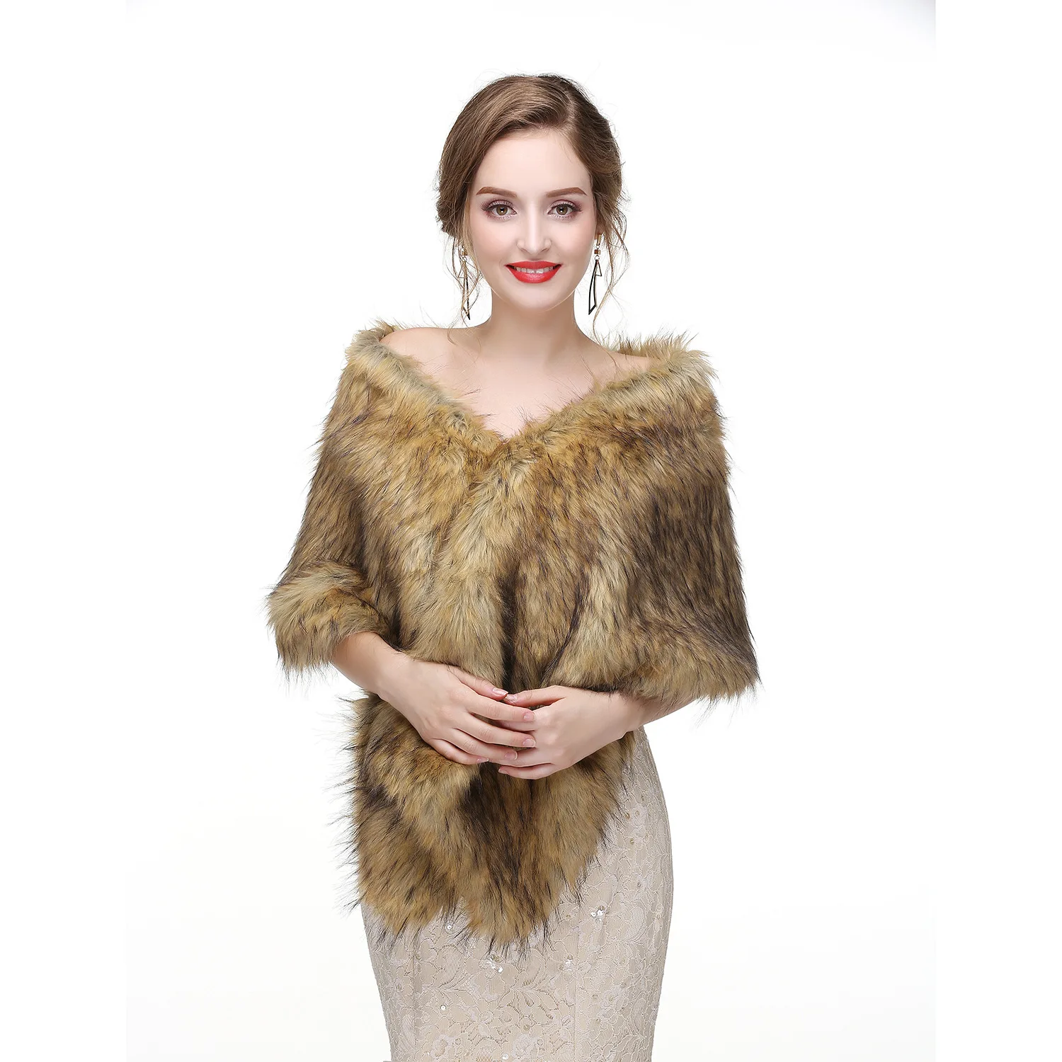 2022 new style bride winter warm fur cape wedding dress faux fox fur vest custom faux fur shawl