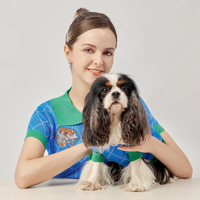 New Fall Winter Fashion Section Dog Blue Cardigan Pet Parent Child Sweater And Owner Matching Clothes Customize