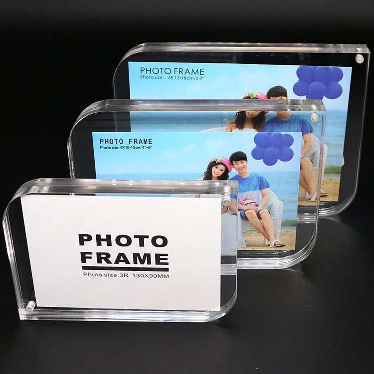 
Оптовая продажа, акриловая круглая угловая Магнитная настольная фоторамка 4x6 дюймов 