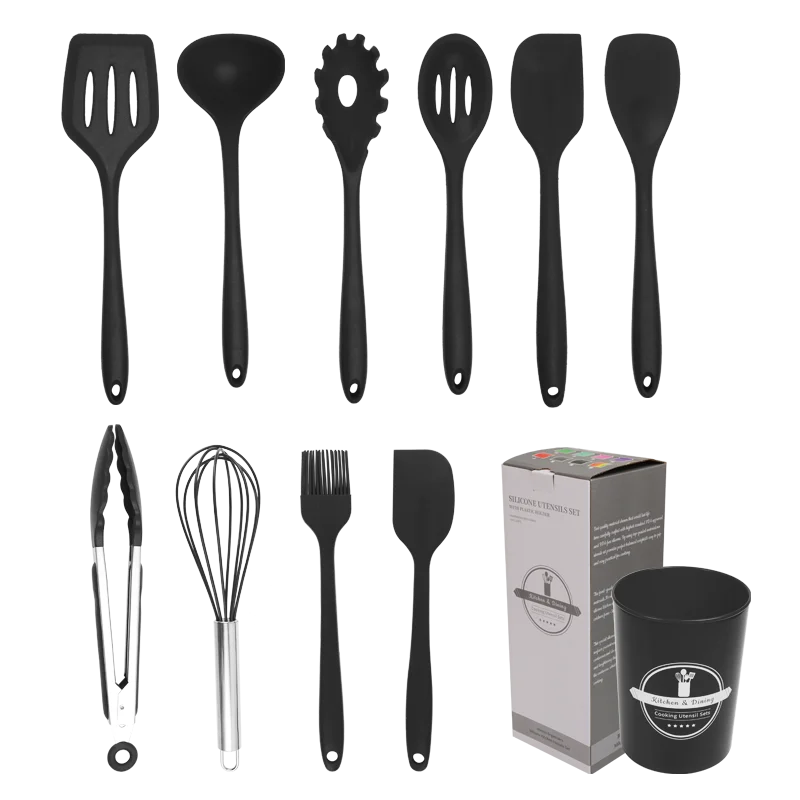 Silicone kitchenware 11 Piece Set Eco-friendly Kitchen Cooking Utensil Set Solid Beech Silicone Utensil Kitchen Set