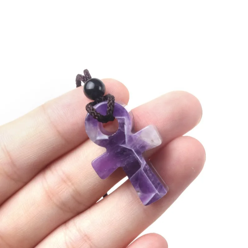 Natural Stone Ankh Pendant Protection Calm Peace Necklace Tiger Eye Ankh Cross Necklace Key of Life Symbol Crystal Necklace