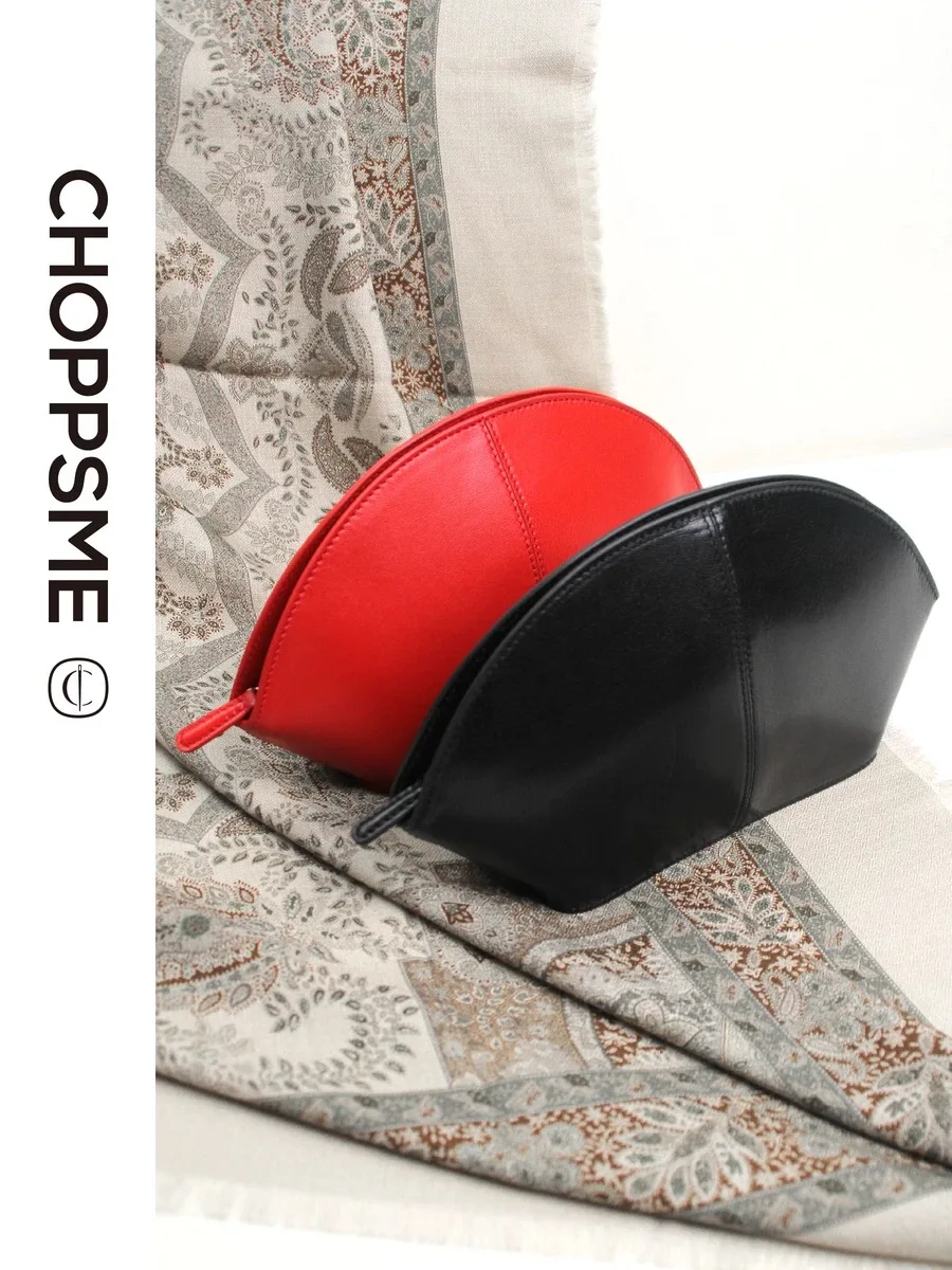 Italian Imported Sheepskin Clutch Vintage Joker Storage Cosmetic Bag with Zipper Closure Fashion Style Leather Shell Bag