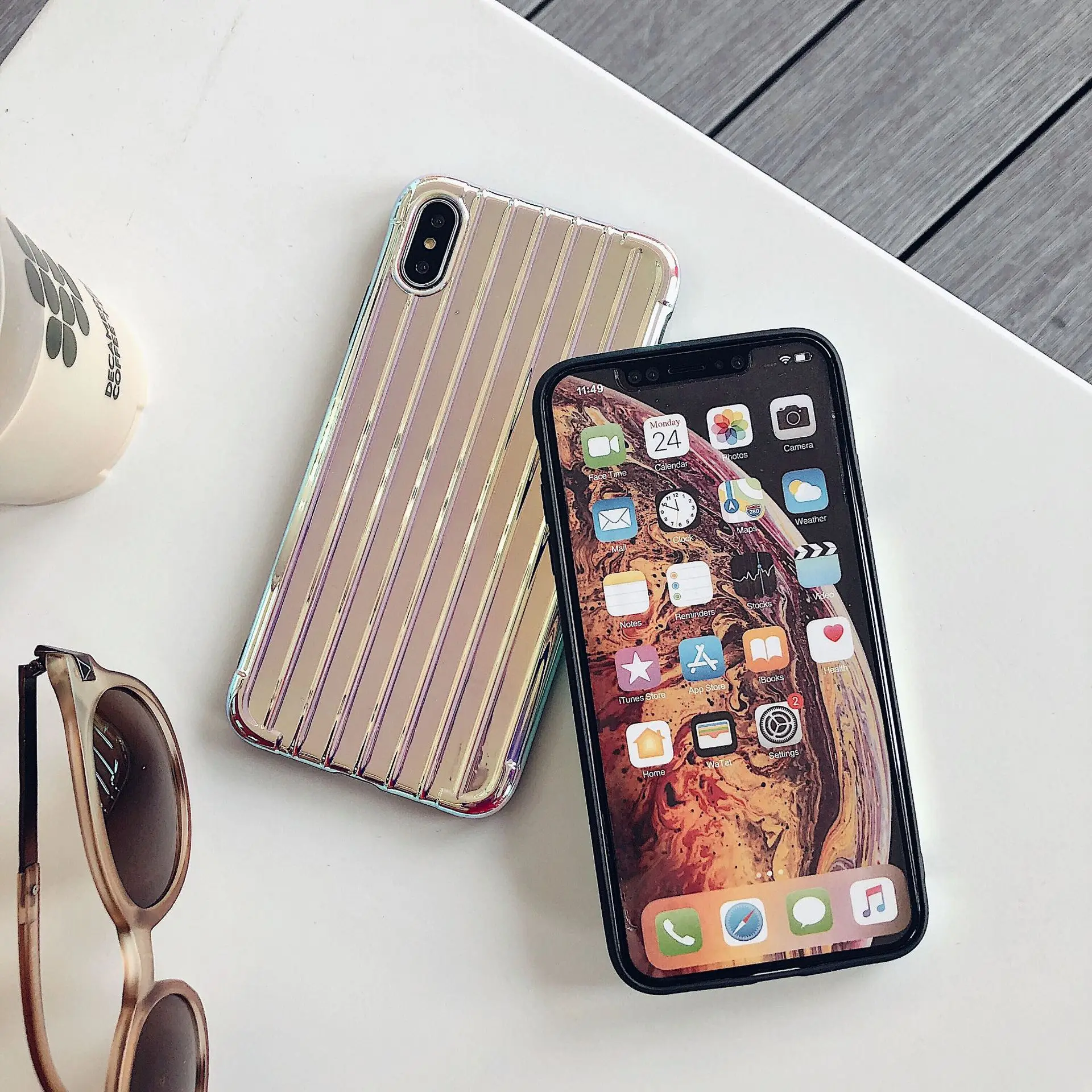 3D полосатый покрытие чемодан чехол для телефона iPhone 6 6s 7 8 Plus роскошный цвета: золотистый серебристый X XR XS Max модная накладка на заднюю