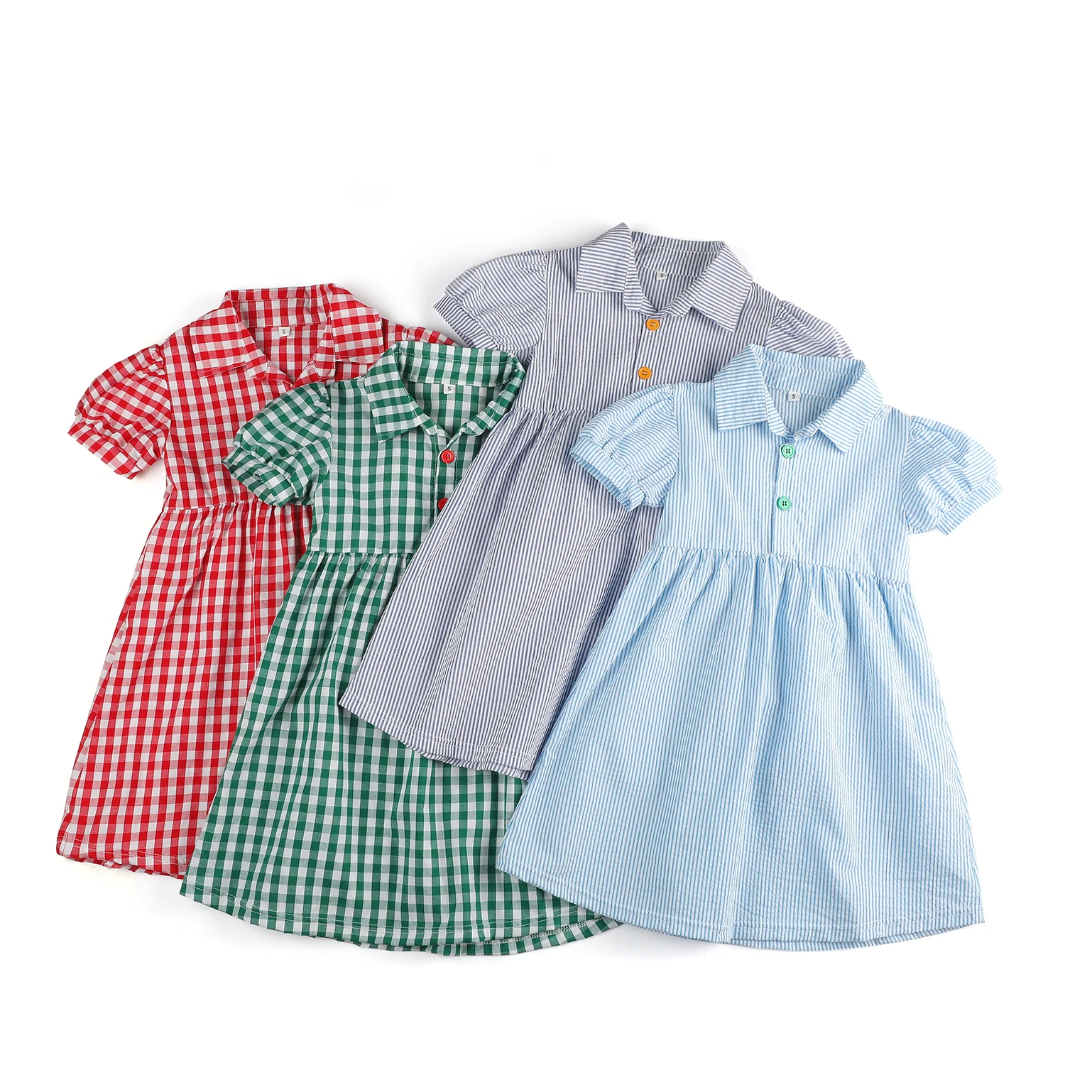 2022 boutique gingham cute kids children short sleeve 100% cotton little girls dresses