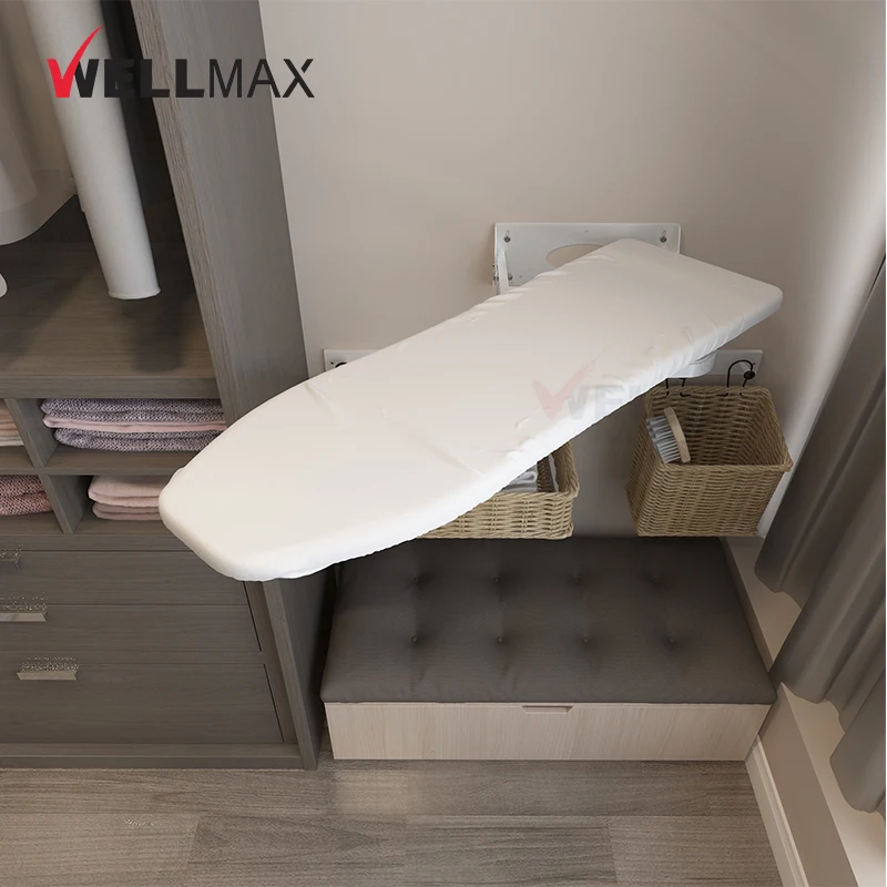 WELLMAX Foldable Ironing Board with Detachable Sleeve Board Classic Steel Ironing Board 100% Cotton Cover