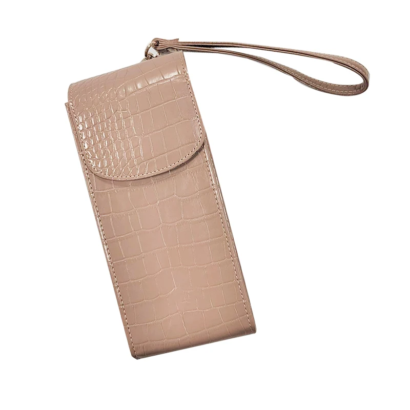 Factory Personalized Design Faux Crocodile Leather 2 Pockets Mobile Phone Bag Cell Phone Case Wallet With Handle