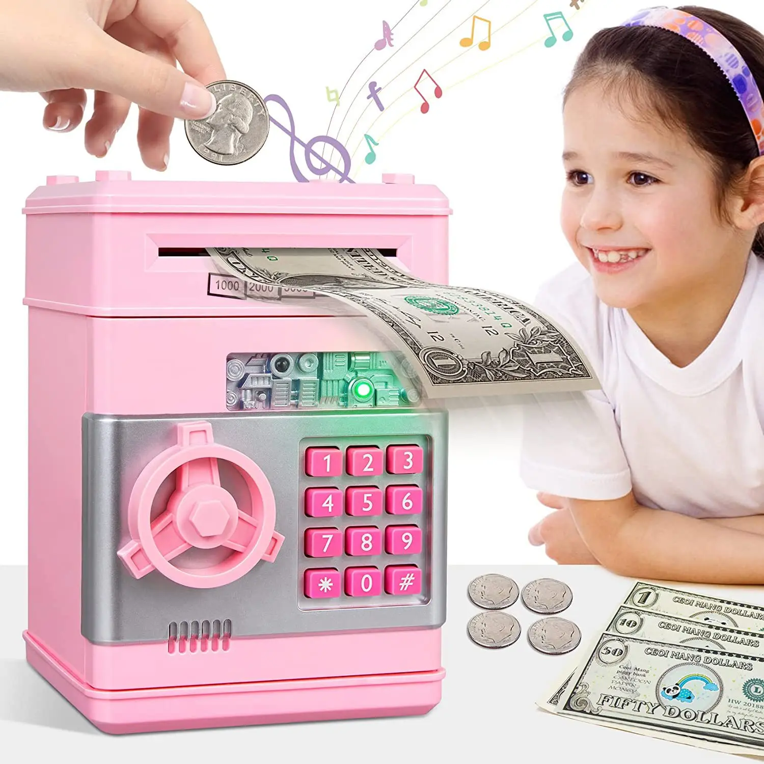 High Quality Mini Electronic Saver Money Box Creative Automatic  Cash Coin Money Boxes Kids Light Up Toy Coin Bank For Kid Gift