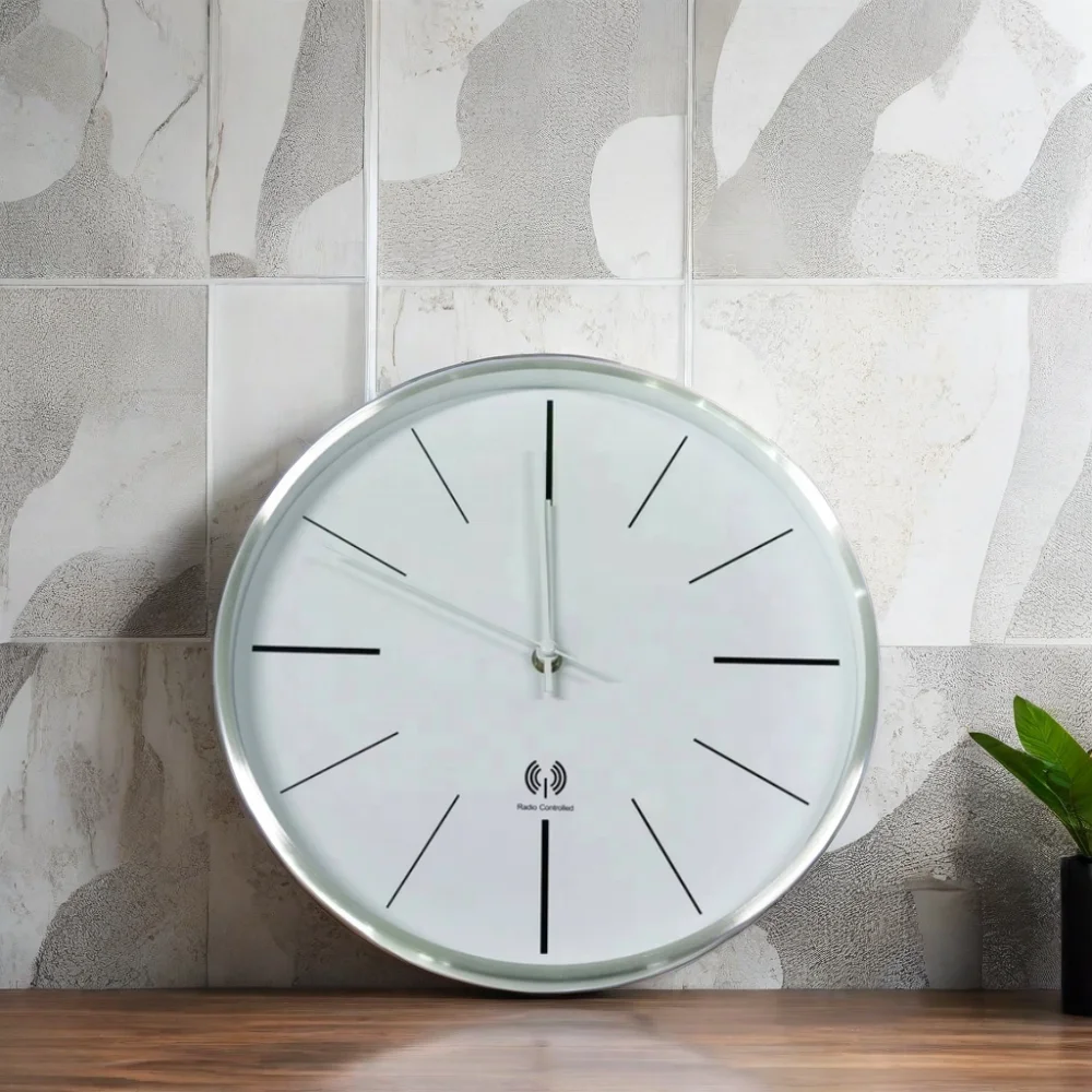 Contemporary 30CM Stainless Steel Digital Wall Clock Abstract Pattern RC Quartz Clock for Living Room Needle Display Cound Shape