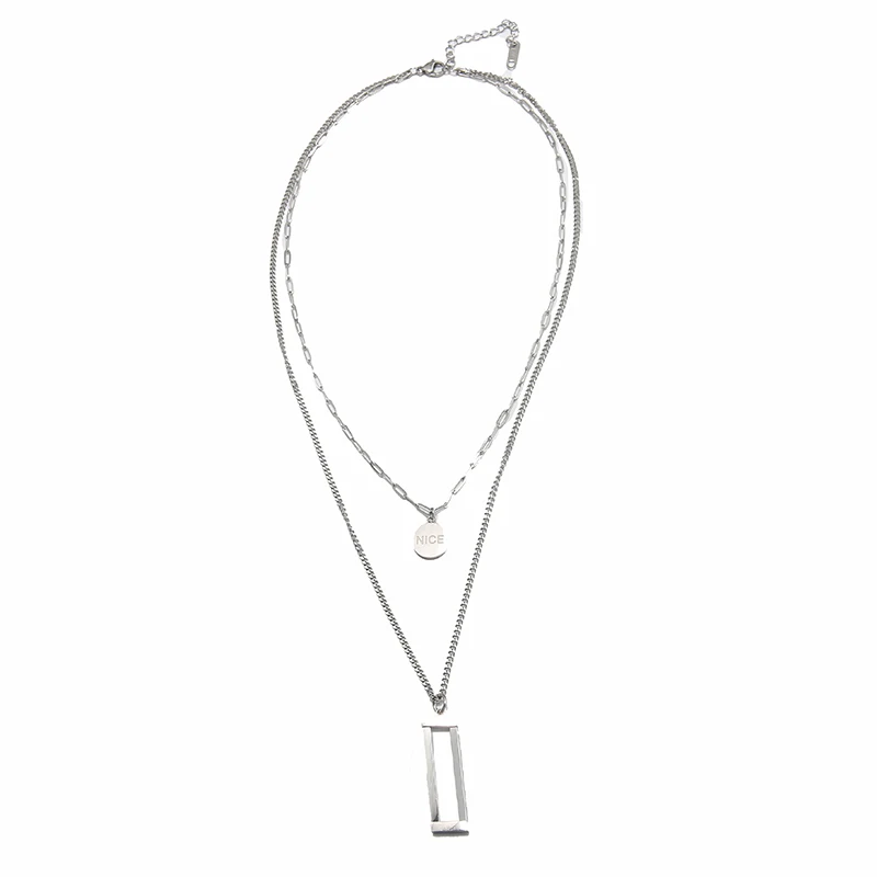 Drop Shipping Service Non Tarnish Stainless Steel Rectangular Pendant Initial Double Layer Stainless Steel Necklace