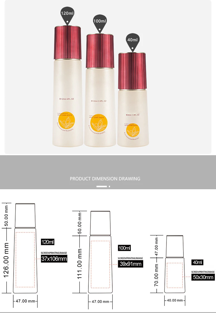 40ml 100ml 120ml High Quality Luxury Empty Flat Shoulder Skin Care Packaging Face Serum Lotion Pump Glass Bottle With Pump