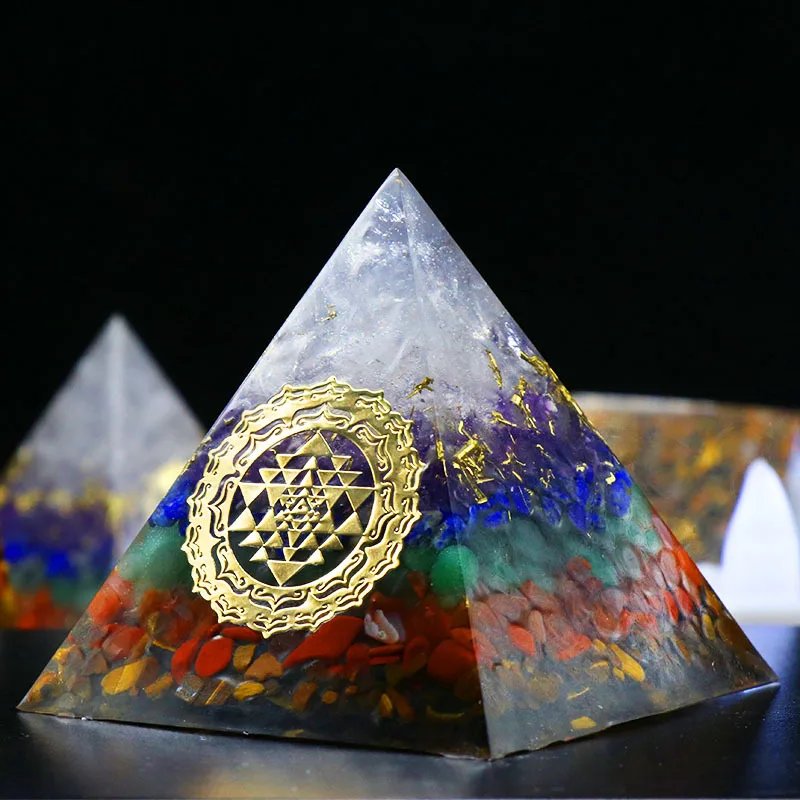 Orgonite pyramid seven chakra spirit healingorgone energy pyramid for home decoration