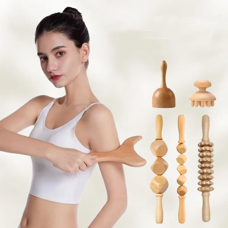 Hot Sale Factory Wholesale 6 Piece Wooden Massager Set Full Body Massage Scraping Relaxation Set