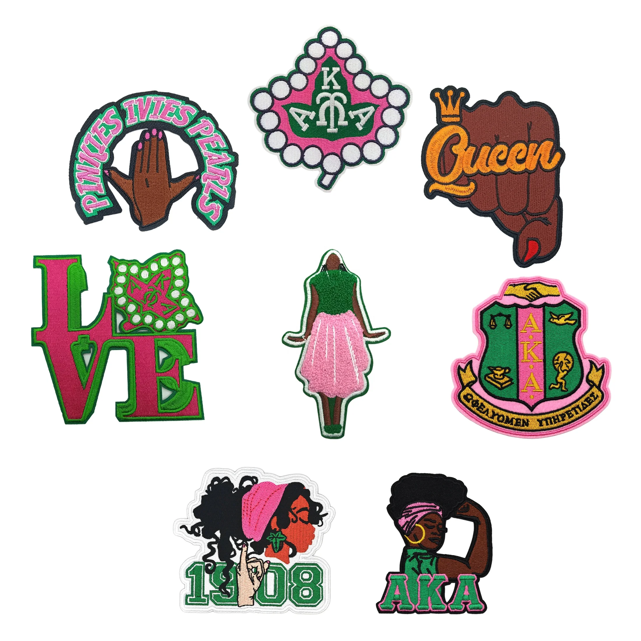 Hot sale sororities chenille handmade embroidered iron on patch symbol emblem sorority patches
