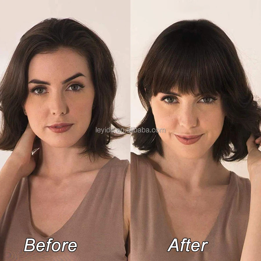 AliLeader 36 Colors Synthetic Sweeping Side Blunt Bang Natural Straight Hairpieces Neat Front Fringe Clip In Hair Bangs