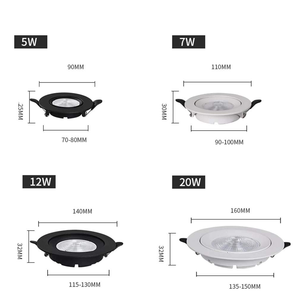 Spotlight Embedded 5W 7W 12W LED Indoor  Lighting Ceiling Light Modern Bedroom Living Room Downlight Adjustable Angle Spotlight