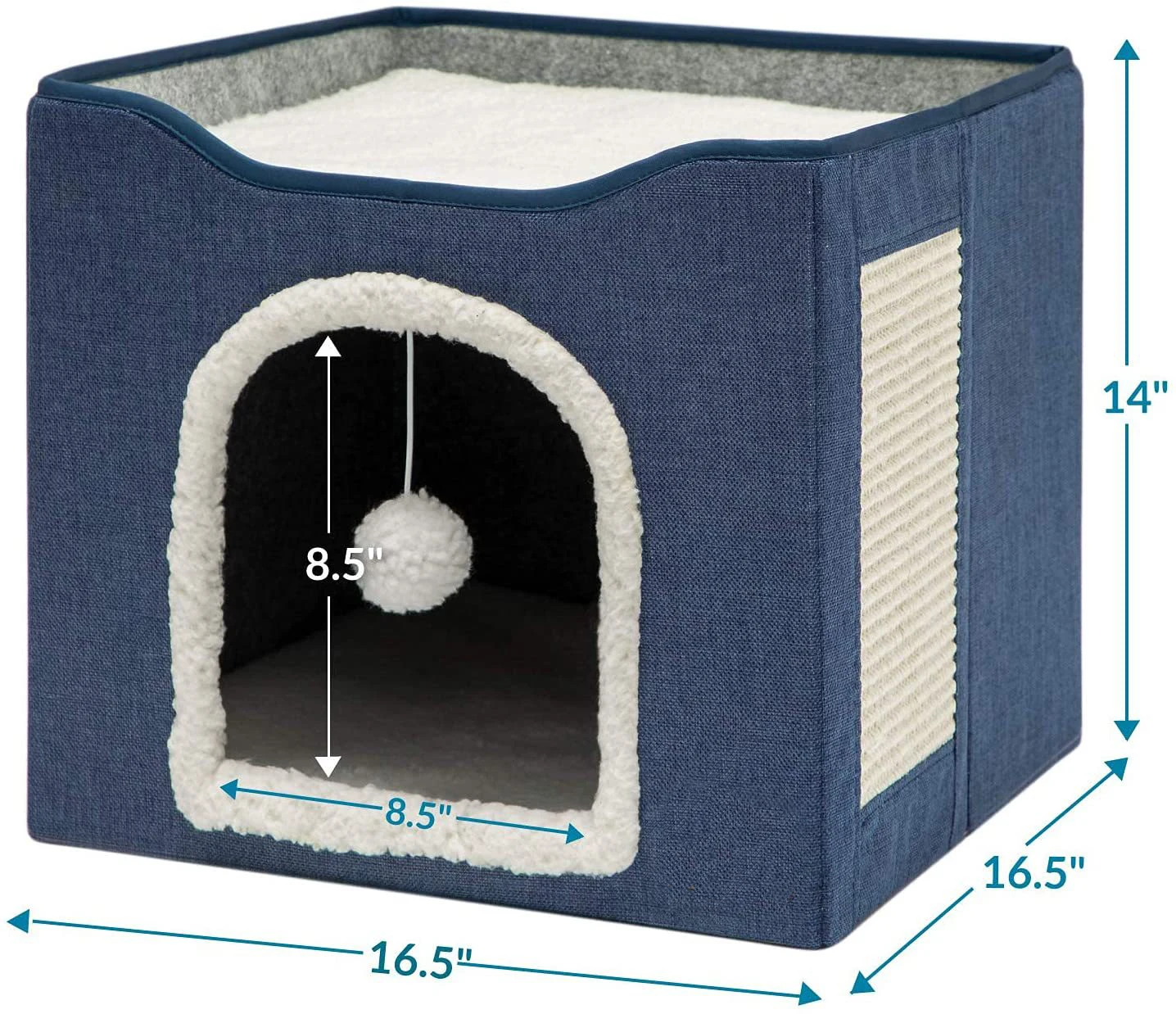 Cat Beds for Indoor  Large Cat Cave for Pet Cat House with Fluffy Ball Hanging and Scratch Pad Foldable Hideaway