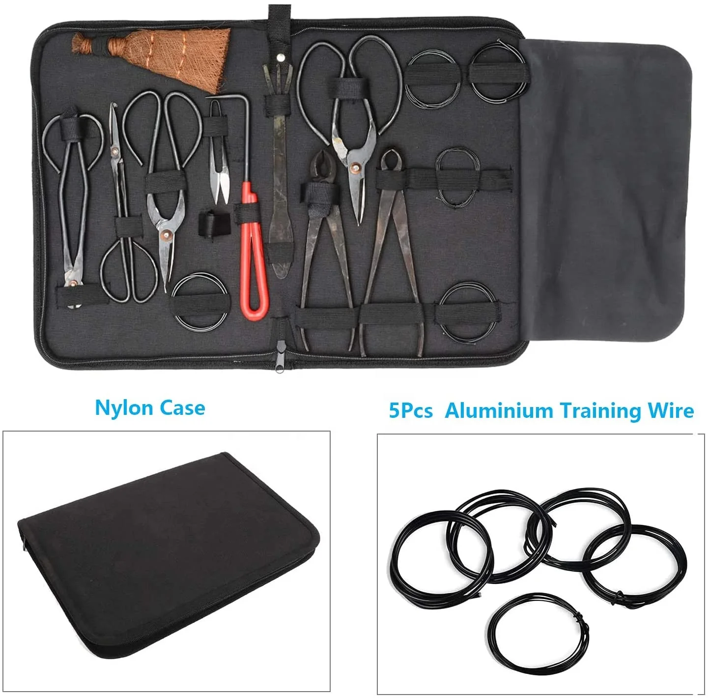 Hot Sell Nylon Zipper Case Carbon Steel Gardening Bonsai Tool Kits Heavy Duty Plant Trimming Scissor Cutter Shear Set