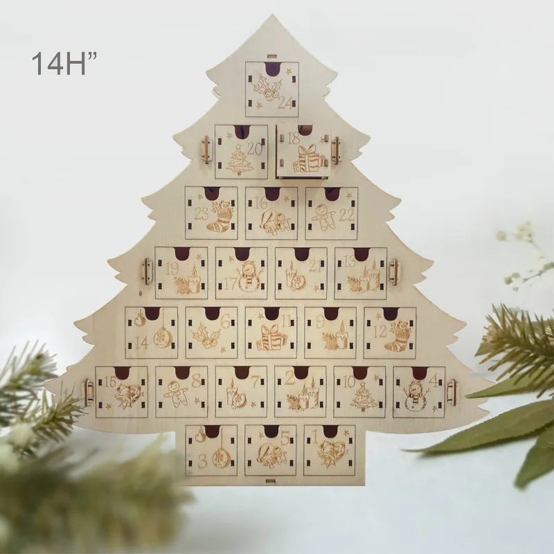 Creative LED Rotating Music 24 Countdown Christmas Calendar Drawer Calendar Wooden House  Christmas Decor