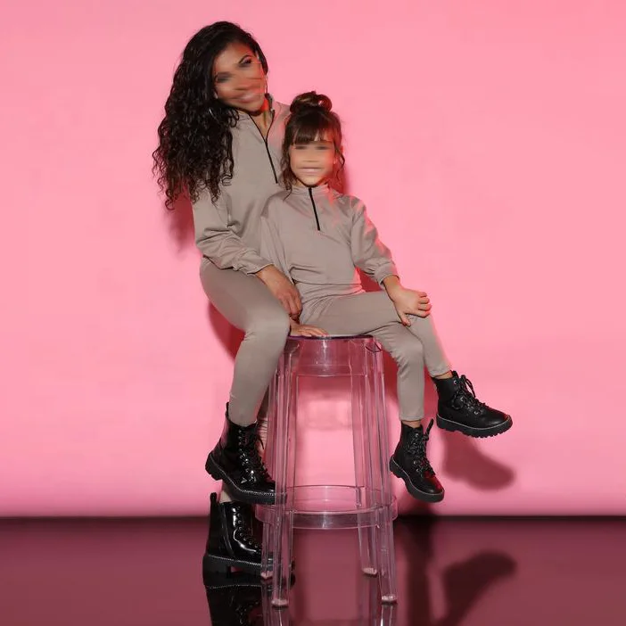 Mommy And Me Winter Sets Hoodies Jogger Set Oversized Zip Up Hoodie Girls Trendy Clothing Kids Jogger Sets