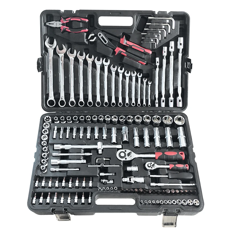  150 Piece 1/2 3/8 1/4 Inch Drive Flexible Head Rotator Ratchet Handle Wrench Socket Set With Mechanical