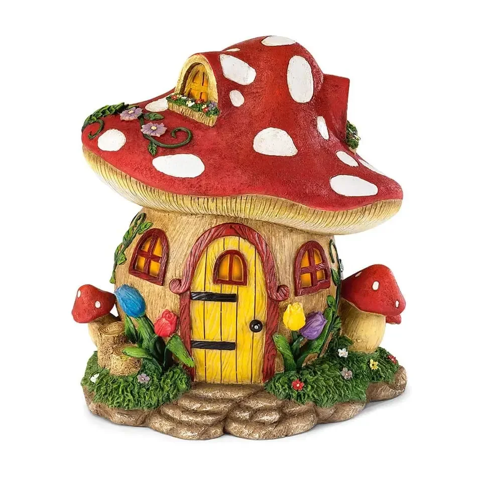Resin Crafts Garden Decoration Mushroom House Statue Cute Mini Mushroom House Figurine