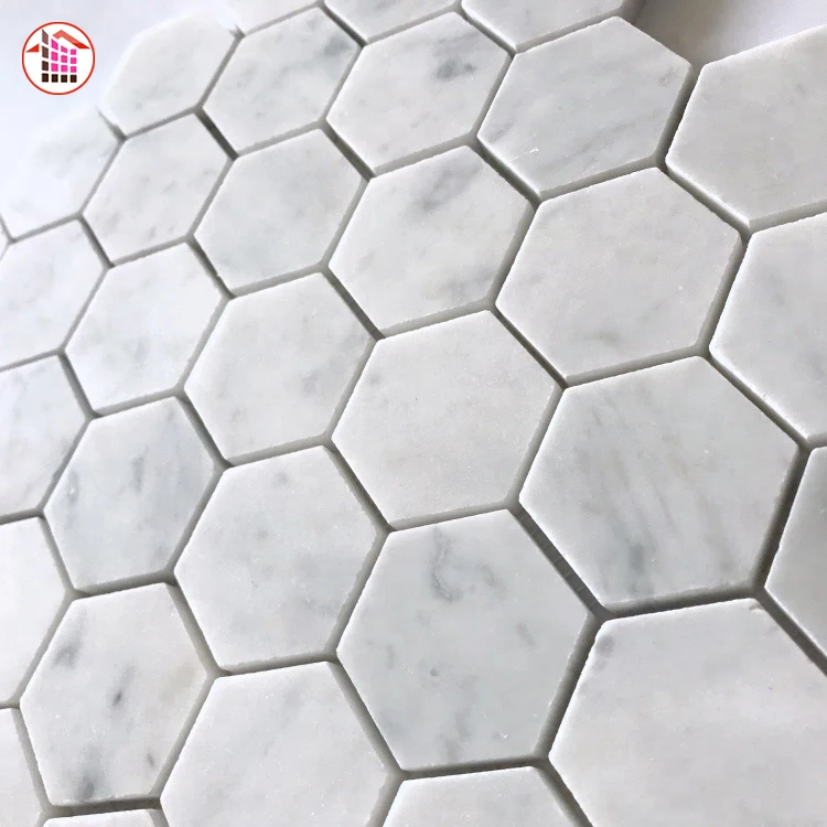 Octagon Shaped Carrara White Marble Basketweave Flooring Mosaic Tile